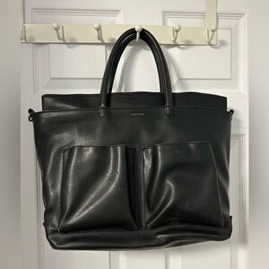 Matt & Nat Black Vegan Leather Tote Baby bag with Front Pockets & Change Pad.
